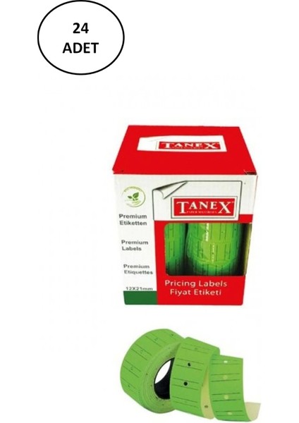 Tanex Makine Etiketi 12-21 Çizgili Fosforlu Yeşil 24'lü