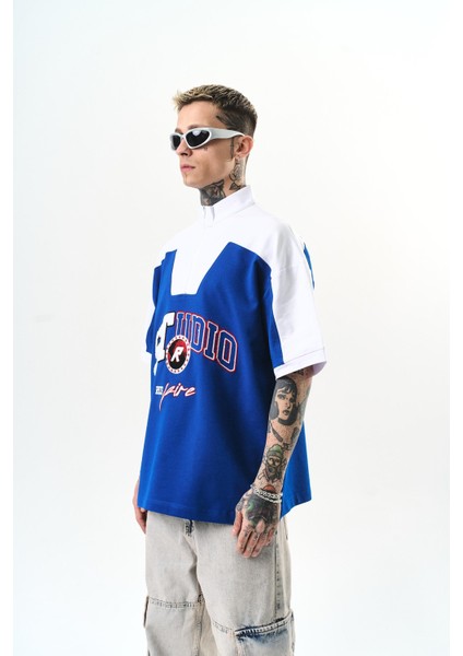Erkek Studio Nakışlı Yarım Fermuarlı Oversize T-Shirt Saks fiyatları
