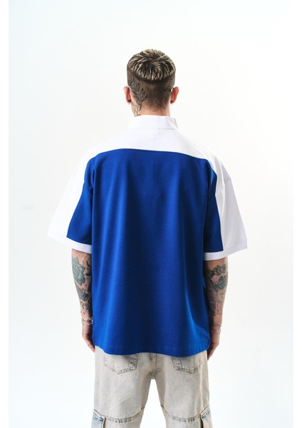 Erkek Studio Nakışlı Yarım Fermuarlı Oversize T-Shirt Saks modelleri