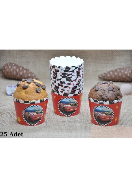 25 Adet Cars Konseptli Cars Temalı Kek Kalıbı Kabı Ikramlık Muffin Cupcake Şimşek Mcqueen