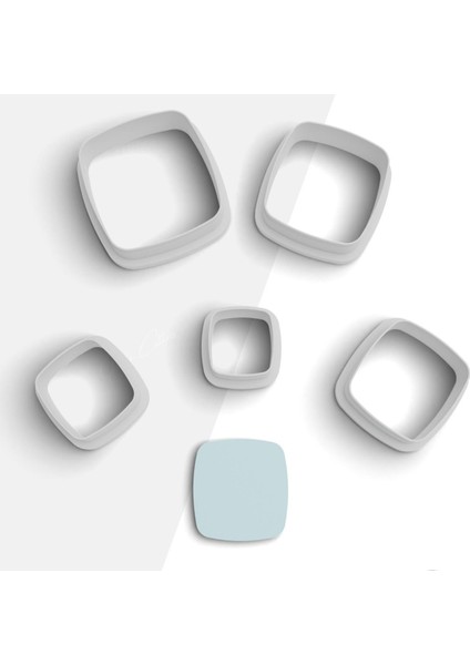 Şişkin Kare Şekilli Polimer Kil Kesme Kalıbı, Küpe Kalıp, Clay Cutter, 5 Boy, No:971