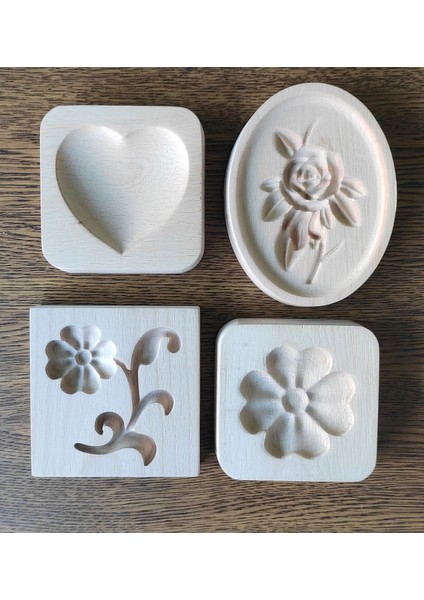 4'lü Kurabiye Ve Şeker Hamuru Kalıbı Masif Kayın Ağacı