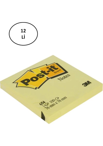 Post-It 3m 654 Yapışkanlı Not Kağıdı 76 x 76 mm 100 Yaprak Sarı