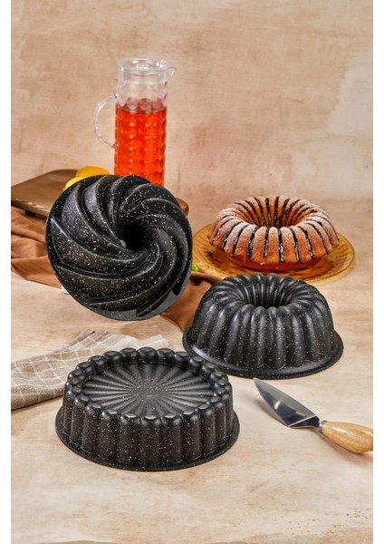 3 Lü Granit Döküm Kek Kalıbı Seti Tart Turta Seti