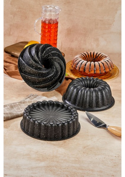 3 Lü Granit Döküm Kek Kalıbı Seti Tart Turta Seti