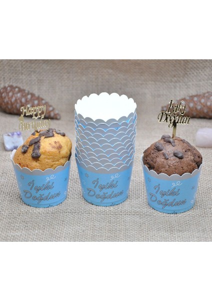 Iyiki Doğdun Yazılı &Cupcake Kalıbı & Kek Kapsülü & Muffin Kek Kalıbı & 25'Li Kek Kalıbı