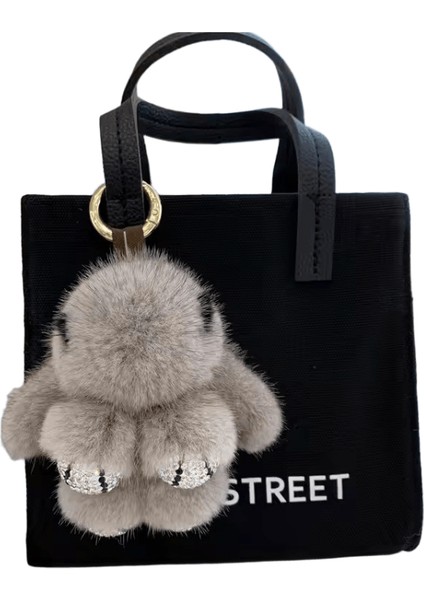 2024 Gerçek Vizon Kürk Tavşan Kürk Kolye Çanta Takı Anahtarlık Peluş Kolye Trompet Sevimli Sevimli Tavşan Çocuk Hayvan Karikatür Bebek Renk: Elmas Gri1 / Boyut: 8 cm (Yurt Dışından)