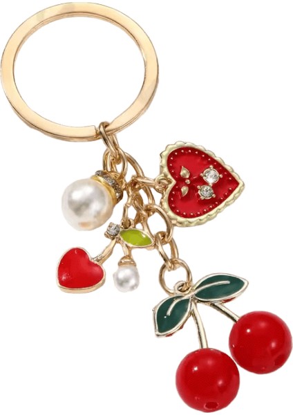 Güzel Karikatür Kiraz Preal Kalp Emaye Anahtarlık Aşk Meyve Anahtarlık Kadınlar Için Kız El Yapımı Dostluk Hediye Takı Seti (Yurt Dışından)