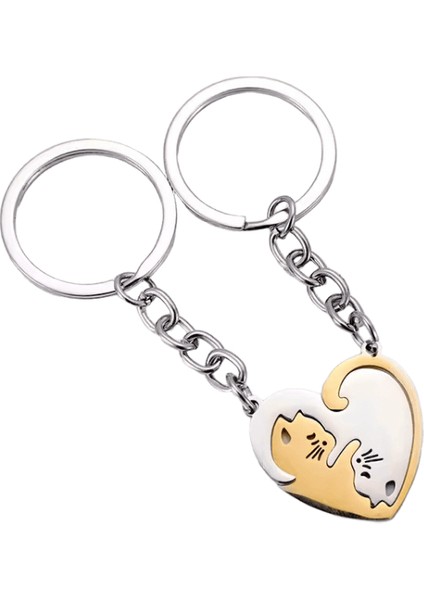 2 Adet Set Sevimli Güzel Kedi Anahtarlık Sevgilisi Kız Arkadaşı Hediye Seti Sevgililer Günü Anahtar Zincirleri Anahtarlıklar Kadın Takı Eşleştirilmiş Kolye (Yurt Dışından)