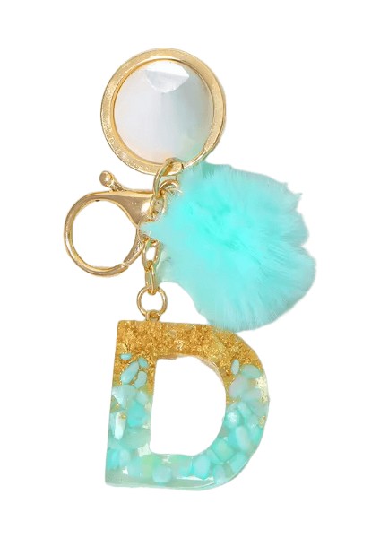 Popüler Yeşil Ponpon Harf Anahtarlık Kürk Topu 26 Reçine Alfabe Anahtarlık Kolye Kadın Çanta Süsleri Anahtarlık Aksesuarları (Yurt Dışından)