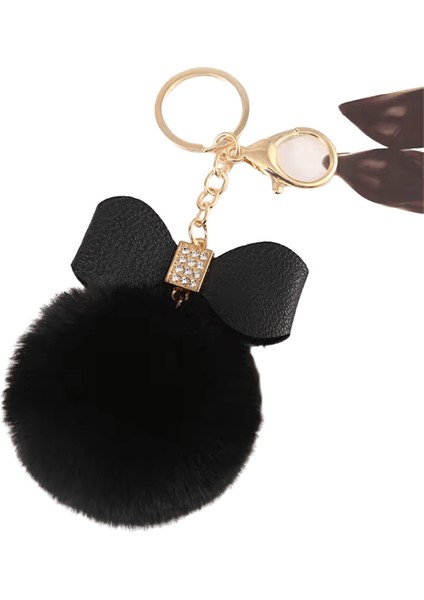 Moda Ponpon Anahtarlık Yaratıcı Pu Yay Anahtarlık Parlak Rhinestones ile Kadın El Çantası Süsler Araba Anahtar Tutucu Aksesuarları (Yurt Dışından)