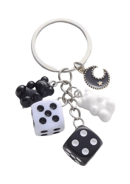 Şanslı Zar Anahtarlık Harajuku Siyah Beyaz Ayı Hilal Anahtarlık Kadınlar Erkekler Için Sırt Çantası Kolye Takı Moda Aksesuarları Hediyerenk:beyaz (Yurt Dışından)