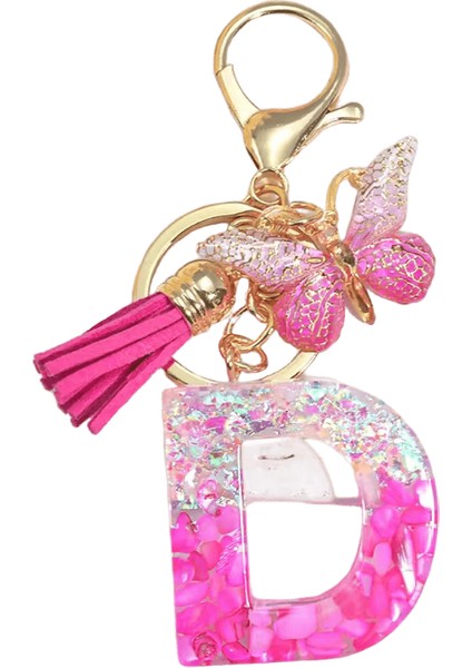 Degrade Pembe Intials Mektup Anahtarlık Reçine Isim Charms Püskül Kelebek Dıy Kadın Çanta Süsler Parti Hediyeleri ile Anahtarlık (Yurt Dışından)