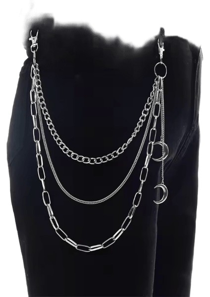 Kot Pantolon Üzerinde Ay Kolye Zinciri Erkekler Için Kadın Anahtarlıklar Unisex Egirl Eboy Harajuku Goth Estetik Aksesuarlar Renk:gümüş Rengi (Yurt Dışından)