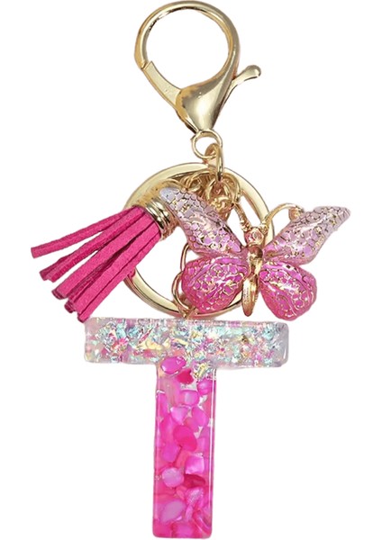 Pembe Taş Dolgulu Reçine Harf Anahtarlık A-Z 26 Baş Harfler Isim Kelebek Püskül Kolye Anahtarlık Bagaj Sırt Çantası Etiketi Dekor ile (Yurt Dışından)