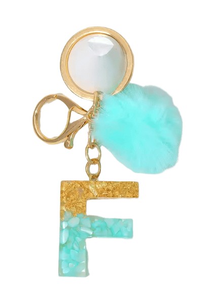 Popüler Yeşil Ponpon Harf Anahtarlık Kürk Topu 26 Reçine Alfabe Anahtarlık Kolye Kadın Çanta Süsleri Anahtarlık Aksesuarları (Yurt Dışından)