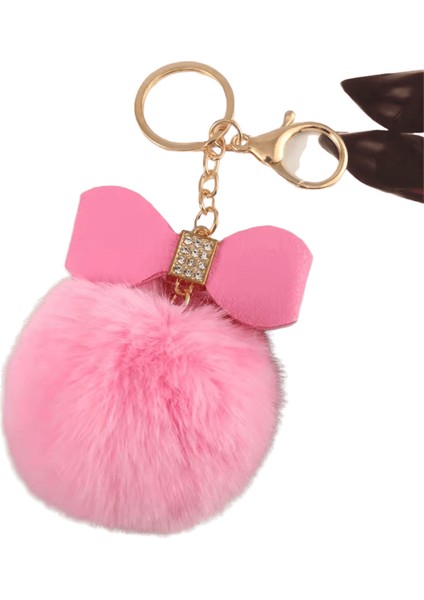 Moda Ponpon Anahtarlık Yaratıcı Pu Yay Anahtarlık Parlak Rhinestones ile Kadın El Çantası Süsler Araba Anahtar Tutucu Aksesuarları (Yurt Dışından)