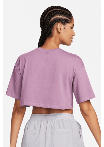 Swoosh Women’s Loose Fit Crop Top T-Shirt Kadın Bol Kalıp Pamuklu Kısa Tişört Mor fiyatları