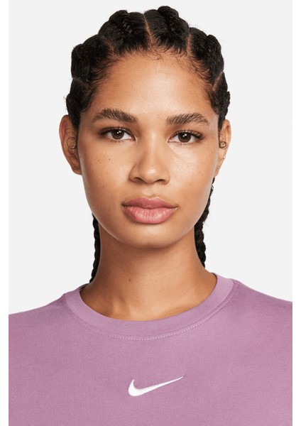 Swoosh Women’s Loose Fit Crop Top T-Shirt Kadın Bol Kalıp Pamuklu Kısa Tişört Mor modelleri