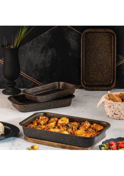 32X19 cm Gold Stone Dikdörtgen Fırın Tepsisi 2,1 Lt, Yapışmaz Taban Fırın Börek Tepsi 32X19 cm