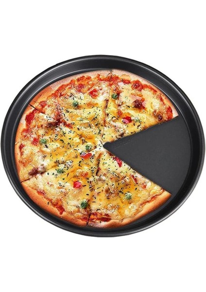 2 Adet Teflon Pizza Tavası 32 cm Yanmaz Yapışmaz Sağlıklı Sığ Kenarlı Tepsi Krep Pizza Pişirme Kalıb