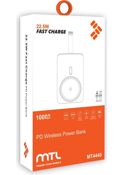 10.000 Mah Magsafe Ile Uyumlu 22,5w Kablolu Powerbank Mt4440