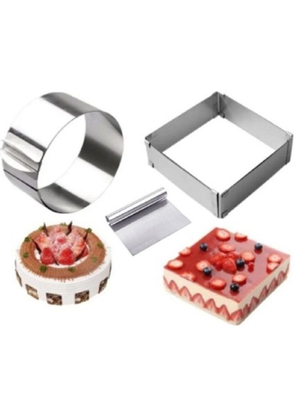 Intime 3'lü Set - Ayarlı Yuvarlak Çember 9 cm Kare 8 cm Kazıyıcı 15 cm