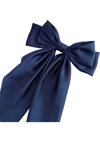 Zarif Katı Büyük Yay Şerit Kız Tatlı Saç Bantları Yumuşak Saten Toka Saç Kavrama Modalacivert (Yurt Dışından)