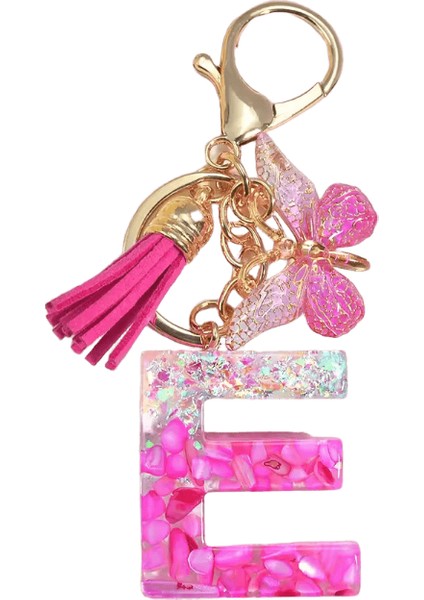 Degrade Pembe Intials Mektup Anahtarlık Reçine Isim Charms Püskül Kelebek Dıy Kadın Çanta Süsler Parti Hediyeleri ile Anahtarlık (Yurt Dışından)