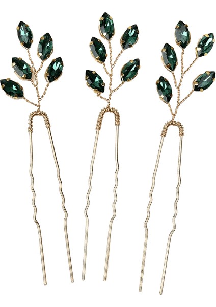 3pcs Moda Kristal Rhinestone Saç Tokaları Çubuk siGelin Parti Düğün leri Mücevherat Yeşil (Yurt Dışından)