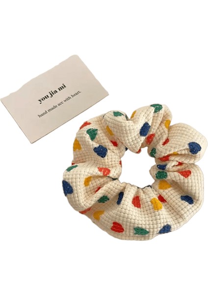 Kadınlar Sevimli Baskı Renkli Kalp Örgü Geniş Elastik Saç Bantları Tatlı At Kuyruğu Scrunchie Saç Kravat Moda Saç Accessories Aşk (Yurt Dışından)