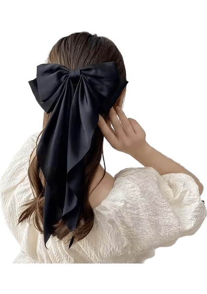 Zarif Katı Büyük Yay Şerit Kız Tatlı Saç Bantları Yumuşak Saten Toka Saç Kavrama Modasiyah (Yurt Dışından)