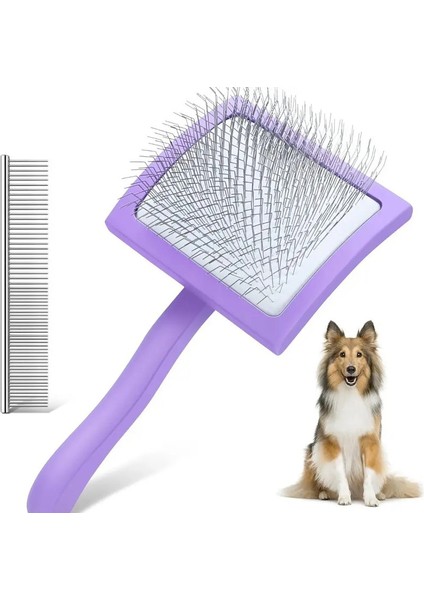 lama Fırçası Fırça Manuel Ev Güzellik Saç Fırçası Uzun Saplı Profesyonel Yeniden Kullanılabilir Deshedding Rake Mor (Yurt Dışından)