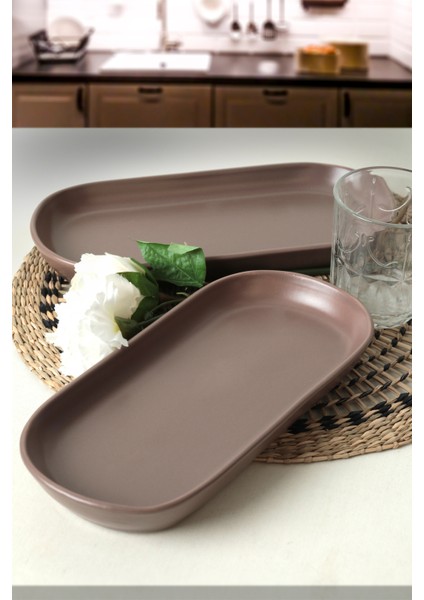 Mat Açık Taupe Noyan Kayık Tabak 2 Adet 26 cm 958