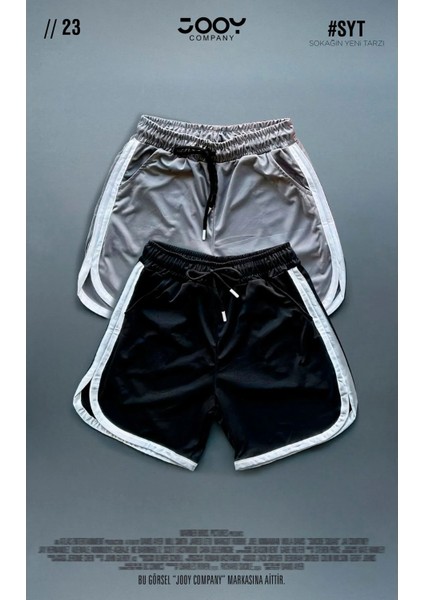 Gri-Siyah File Basketbol Antreman Sporcu Şortu Çizgi Detaylı 2'li Set