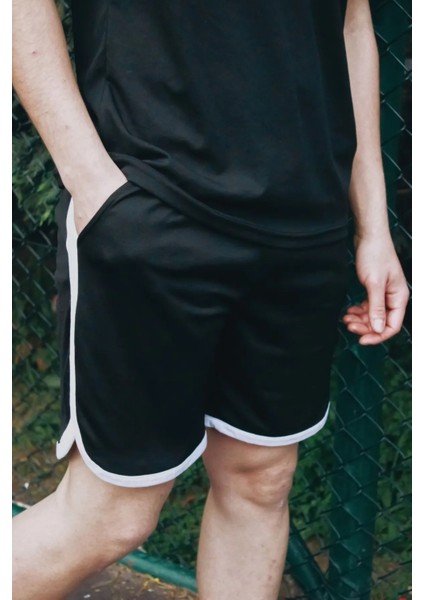 Gri-Siyah File Basketbol Antreman Sporcu Şortu Çizgi Detaylı 2'li Set fırsatları