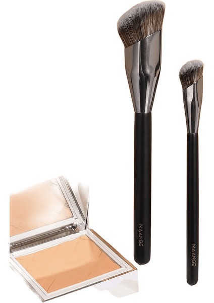 Maange 2pcs Makyaj Fırçaları Temel Fırçası Tozu Gizli Fırça Yoğun Kıla Başlangıç ​​arkadaşı Seyahat Gifthandle Siyah Gun Renk (Yurt Dışından)