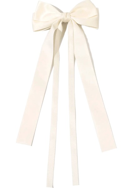 Koreli Düz Renk Şeridi Çift Bowknot leriModaya Gizli Büyük Yay Uzun Tel Gümüş Ettes Pin Accessories Bej (Yurt Dışından)