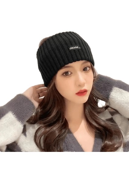 Kadınlar Kış Geniş Kafa Bandı Düz ​​renk Örme Sıcak Headwrap Kızlar Punk Elastik Kavuz Spor Saç Bantları Accessories Siyah (Yurt Dışından)