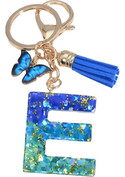 26 Ingilizce Alfabe Harf Püsküller Anahtarlık Kristal Akrilik Kelebek Sarkık Anahtarlık Kadın Moda Takı Aksesuarları E55MM (Yurt Dışından)