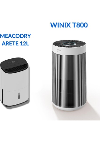 T800 Hava Temizleyici Wifi Bağlantılı ve Meacodry Arete® One 12L Nem Alma ve Hava Temizleme Cihazı Paketi