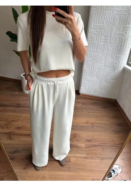 Modal Regular Rahat Kesim Ekru Düz Desen Trend Basic Tişört Eşofman Takım indirimleri