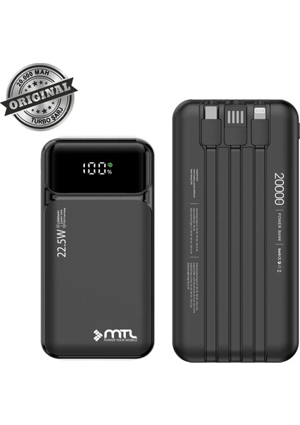 20.000 Mah 22,5W Kablolu Powerbank MT4320 Mtl Aksesuar