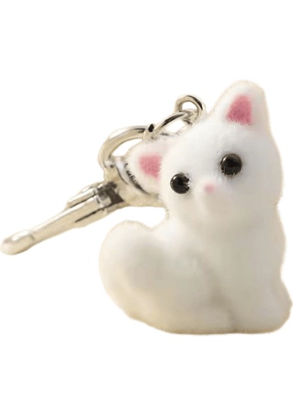 1Sevimli 3D Akın Kitten Anahtarlık Çift Cep Telefonu Kolye Araba Anahtarlık Kulaklık Sırt Çantası Charms Çanta Dekor Beyaz (Yurt Dışından)