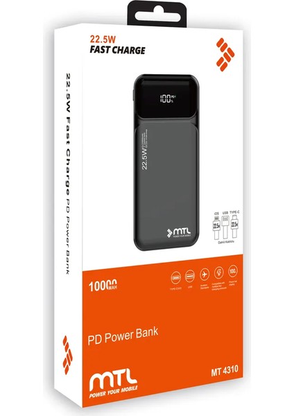 10.000 Mah 22,5W Kablolu Powerbank MT4310 Mtl Aksesusar