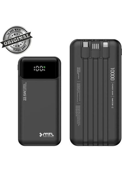 10.000 Mah 22,5W Kablolu Powerbank MT4310 Mtl Aksesusar