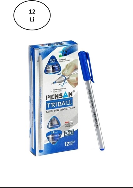 Pensan Triball Tükenmez Kalem 1 mm Mavi 12'li
