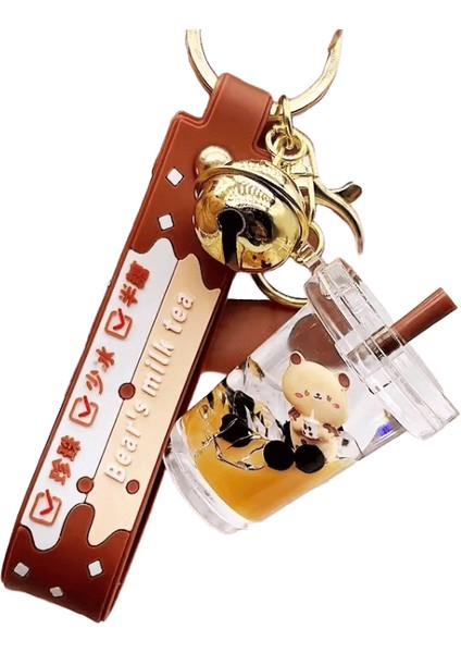 Potdemiel Simülasyon Yağı Yüzen Sıvı Quicksand Şişe Kacık Çay Ayı Anahtarlık Sevimli Trendy Kolye Rengi: Süt Ayı-Sütlü Çay (Yurt Dışından)