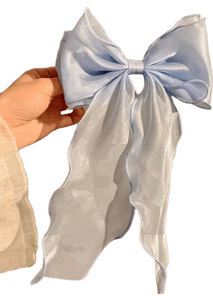 Kadınlar Büyük Yay Saçkopu Yaz Şifonu Büyük Bowknot Leke Bow Ettes Kadın Düz Renkli At Kuyruğu Klipi Saç Accessories Mavi (Yurt Dışından)
