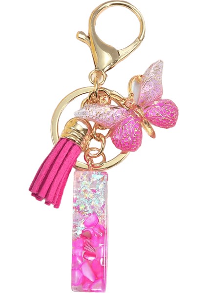 Degrade Pembe Intials Mektup Anahtarlık Reçine Isim Charms Püskül Kelebek Dıy Kadın Çanta Süsler Parti Hediyeleri ile Anahtarlık (Yurt Dışından)